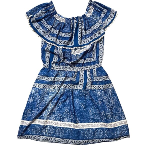 Aqua Off-the-Shoulder Blue Mini Dress Size L Beach Summer Cruise Yatch Sundress - Picture 1 of 3